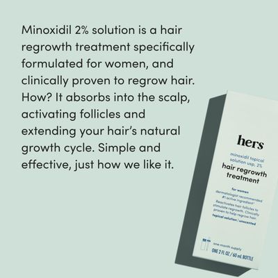 hers Topical Minoxidil Solution, 2% - Hair Growth Treatment for Women - Clinically Proven to Reduce Hair Loss in 3-6 Months - Unscented - 2 Pack, 2 Month Supply