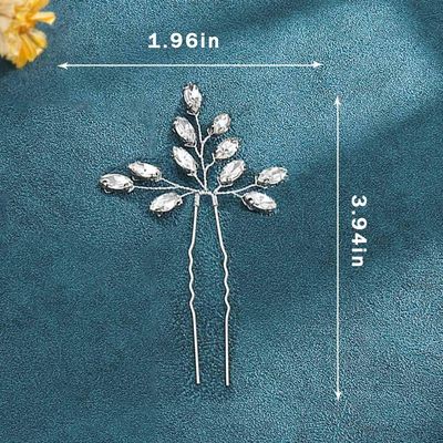 Heread Crystal Bride Wedding Hair Pins Rhinstones Bridal Hair Accessories Head Piece for Women and Girls (Pack of 3) (A Silver)