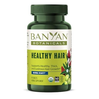 Banyan Botanicals Healthy Hair Tablets - Organic Hair Supplement with Amla &amp; Bhringaraj - Ayurvedic Hair Care for Healthy, Thick &amp; Lustrous Hair* - 90 Tablets - Non GMO Sustainably Sourced Vegan