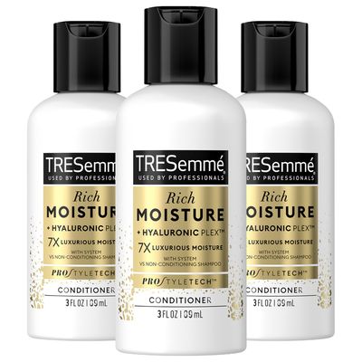 TRESemm Conditioner Moisture Rich - Ceramide + Hyaluronic Acid, Travel-Size Conditioner for Damaged Hair, Moisturizing Conditioner TREsemme, Hair Care Products for Women/Men, 3 Oz (Pack of 3)