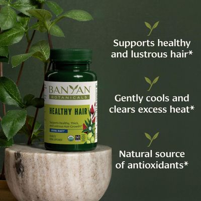 Banyan Botanicals Healthy Hair Tablets - Organic Hair Supplement with Amla &amp; Bhringaraj - Ayurvedic Hair Care for Healthy, Thick &amp; Lustrous Hair* - 90 Tablets - Non GMO Sustainably Sourced Vegan