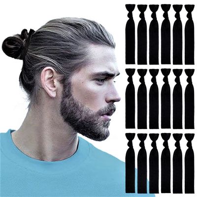 79STYLE 100pcs Men Hair Tie For Man Bun.Man Bands Hair Ties For Mens Long Hair Elastic Fabric Hair Ties Knotted Black Ribbons Knot Men&#39;s Ponytail Holders Guys (Black-100pcs)