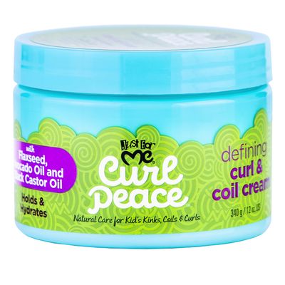 Just For Me Curl Peace Defining Curl &amp; Coil Cream - Holds &amp; Hydrates, Contains Flaxseed, Avocado Oil &amp; Black Castor Oil, No Animal Testing, 12 oz