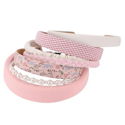 Drnytunk Women&#39;s Pearl Floral Padded Wide Bandana Headbands, Vintage Hair Accessories, Pink