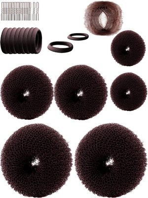 Stunner Cat Hair Bun Maker (37 Count, 3.5 inches Large, 3 inches Medium, 2 inches Small, Brown) - Hair Doughnut Shaper for Girls