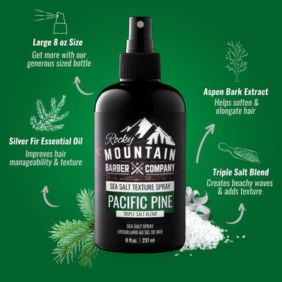 Rocky Mountain Barber Company Sea Salt Spray for Men - Adds Volume, Texture and Light Hold for All Hair Types - Triple Salt Blend - 8 oz