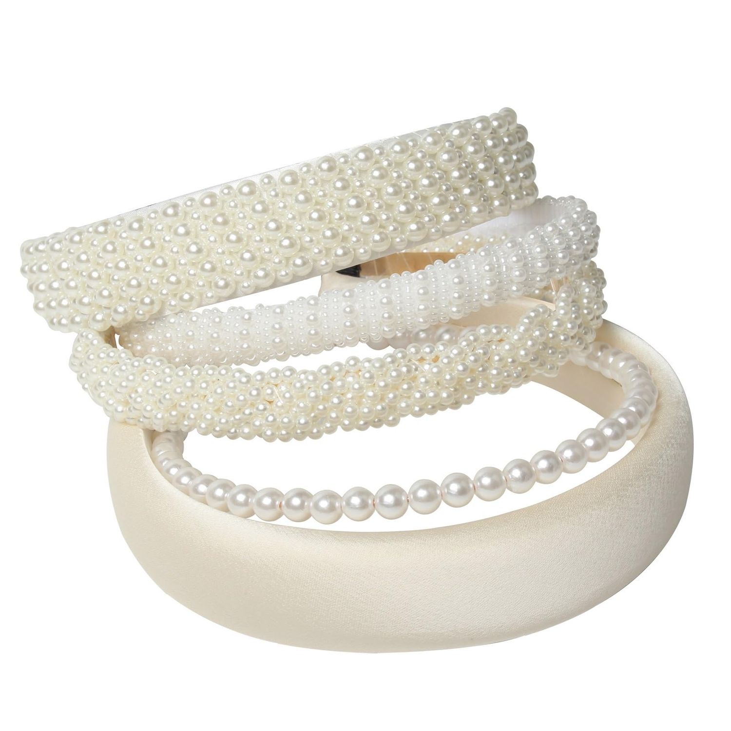 5PK White Pearl Headbands for Women Girls Cute Pearl dainty Headbands Bling Faux Pearls Hairbands Wedding Hair Accessories hair hoop headband