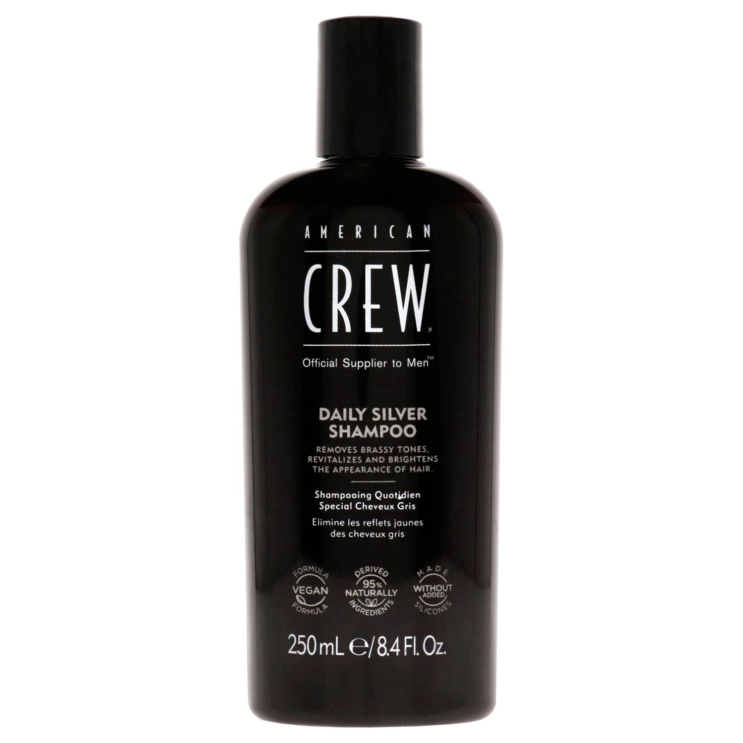 American Crew Men&#39;s Shampoo, Daily Silver, Removes Brassy Tones, Naturally Derived, Vegan Formula, 8.4 Fl Oz