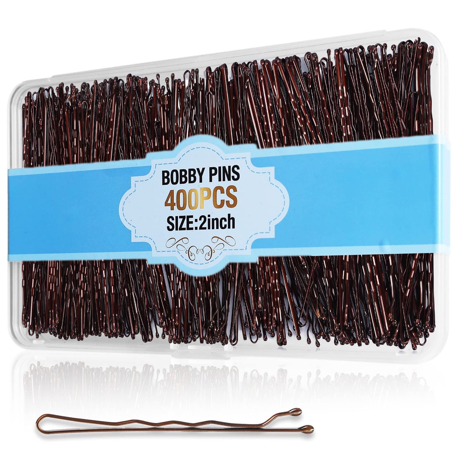 400Pcs Bobby Pins Brown, Cyluer Bobby Pin, 2 Inch Premium Bobby Pins Secure Hold &amp; Pain Free For Women Girls and Kids, Invisible Wave Hair Pins Bulk With Storage Case, Suitable For Various Hairstyles