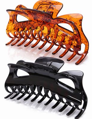 Prettyou Thick Hair Super Large Clips Crystal Plastic Claw Clamps Hairgrips Clips Accessories for Women, 2 pack. (A)