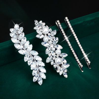 WHAVEL Hair Clips, 4Pcs Rhinestone Hair Pins for Women, Silver Bridal Barrettes, Wedding Hair Accessories for Bride Bridesmaid