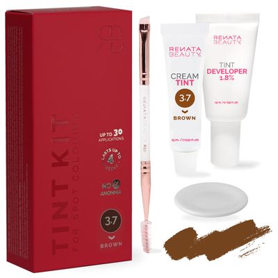 RB RENATA BEAUTY Tint Kit - Cream Hair Dye Kit with Developer and Application Brush for Spot Coloring - Covers Gray Hairs, Smudge-Proof, Long-Lasting Up to 4 Weeks, 20 Applications [Brown]