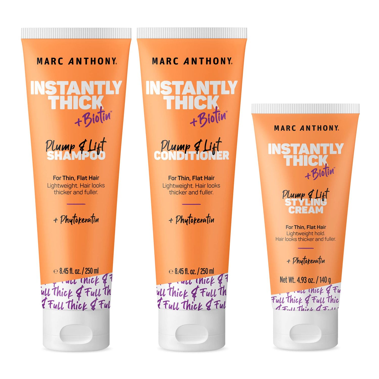 Marc Anthony Instantly Thick Shampoo, Conditioner and Hair Cream Set - Biotin &amp; Aloe for Thicker &amp; Fuller Hair - Volumizing &amp; Thickening, Product for Thin, Fine Hair - Pack of 3, 22 Ounce