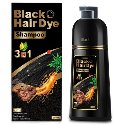 Hair Dye Shampoo 3 in 1, Herbal Shampoo Hair Dye for Women Men, Grey Coverage Shampoo 500ml (Black)