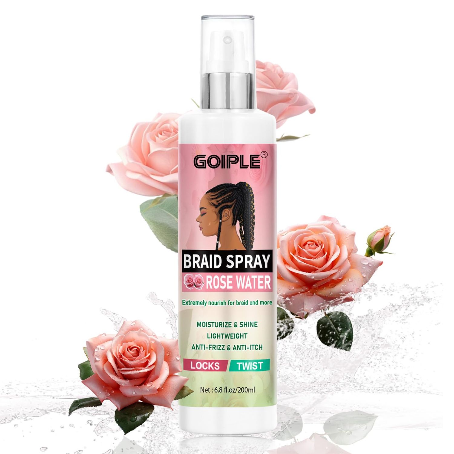 6.8 fl oz Braid Spray Rose Mint for Dreads, Dreadlocks, Locks Spray Rose Water Braid Spray for Itchy Scalp, Shine &amp; Lightweight for Dull Hair Twists, Cornrows, Braid Spray for Box Braids Moisturizer