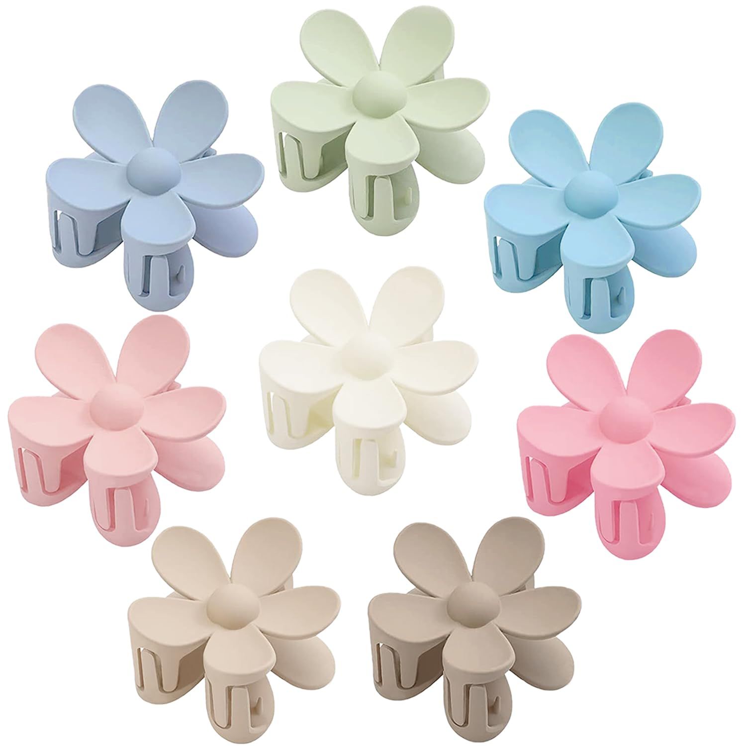 Flower Hair Claw Clips 8PCS Large Claw Clips Big Cute Hair Clips Large Hair Jaw Clips For Women Girls Thick Hair Large Daisy Hair Clips Matte Claw Clips Non Slip Strong Hold For Thin Hair 8 Colors
