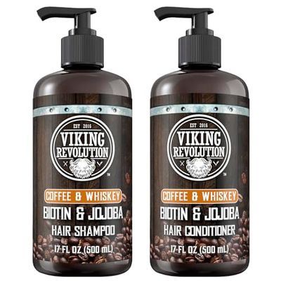 Viking Revolution Coffee Whiskey Mens Shampoo and Conditioner Set with Biotin and Jojoba Oil - Natural Hair Shampoo and Hair Conditioner for Men with Vitamin B5- Shampoo and Conditioner Set Men (17Oz)