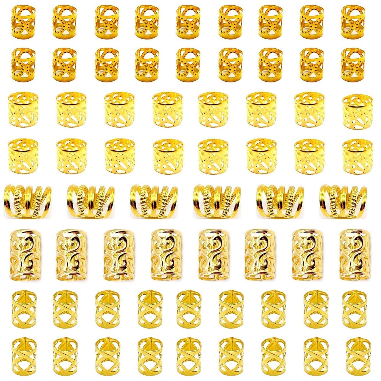 Gold Hair Jewelry Braid, Tuefuzy 100 Pcs Hair Accessory, Hair Dreadlock Accessory Braid, Metal Gold Braids Rings Cuffs Clips for Dreadlock Accessory Jewelry Decorations