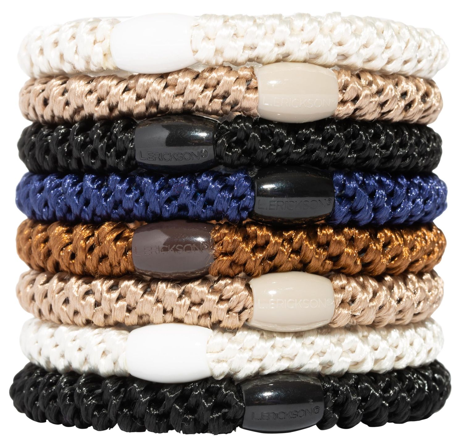 L. Erickson Grab &amp; Go Pony - Classic - 8 Pack Ponytail Holder Hair Ties - Black, White, Beige Neutral Mix