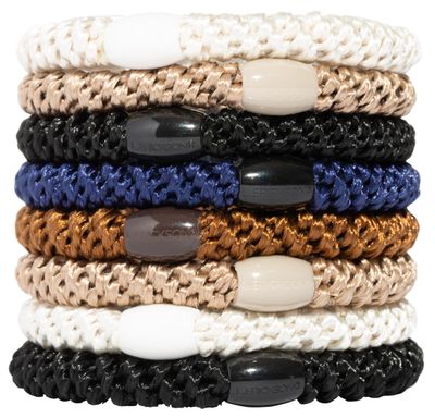 L. Erickson Grab &amp; Go Pony - Classic - 8 Pack Ponytail Holder Hair Ties - Black, White, Beige Neutral Mix