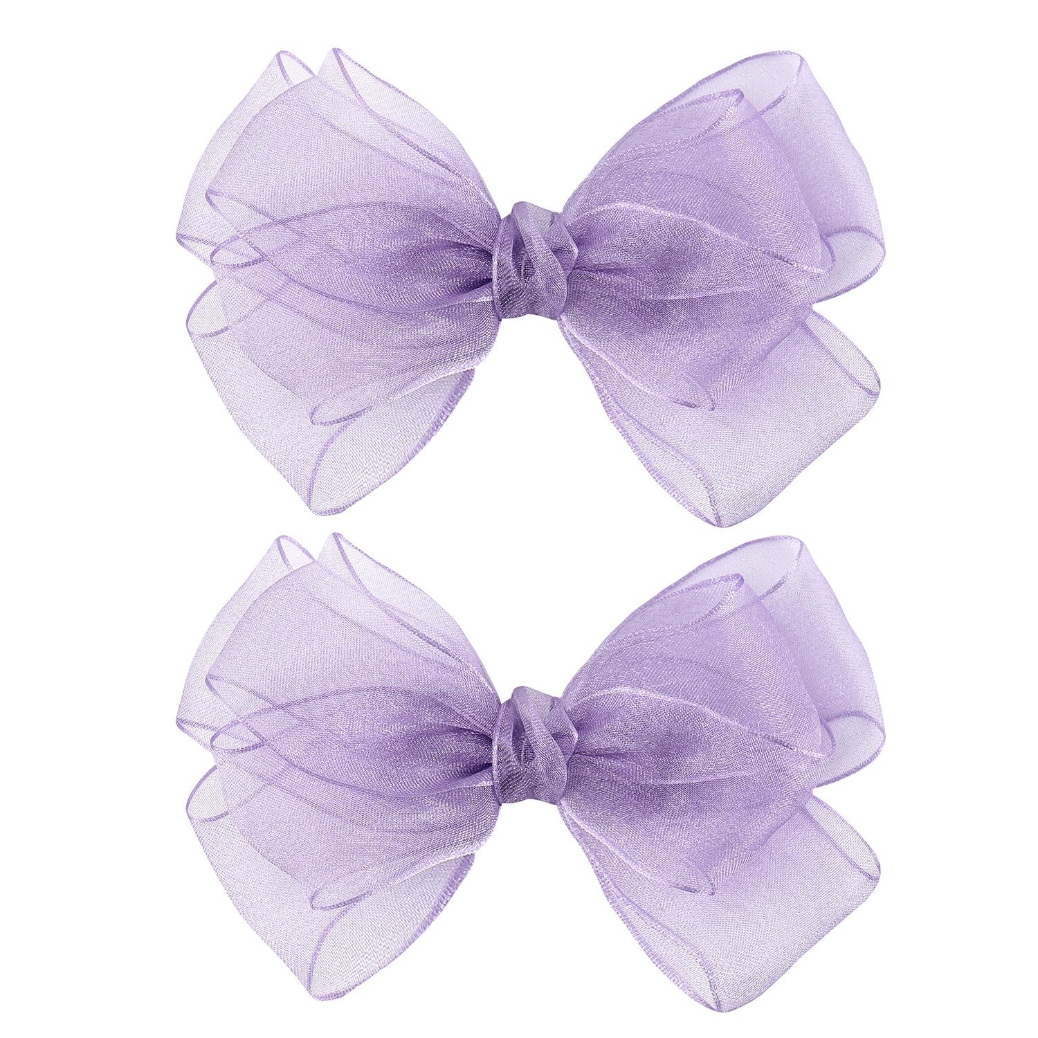 5.5-Inch Organza Double Hair Bows Alligator Clips Hair Accessories for Girls Toddler Kids Children Teens -Purple