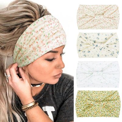 4 Packs Wide Headbands for Women Knotted Non Slip Fashion Cute Floral Printed Head Bands for Womens Hair Large African Bandana Boho Hairbands Yoga Running Sports Workout Thick Turban Hair Accessories