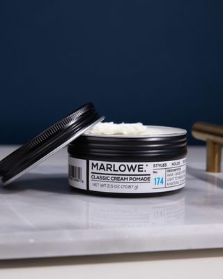 MARLOWE. No. 174 Classic Cream Pomade for Men 2.5 oz, Wax-Based Light to Medium Hold, Natural to Matte Finish, Conditioning Coconut Oil &amp; Shea Butter, Original Pine &amp; Agarwood Scent