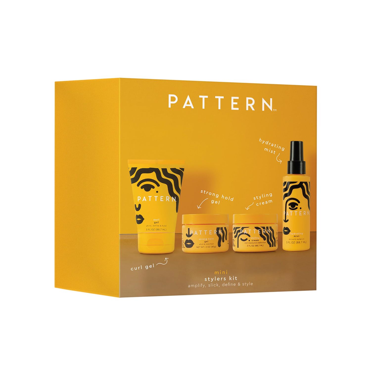 PATTERN Beauty Mini Stylers Kit for Curly, Coily &amp; Tight Textured Hair - Includes Hydrating Mist, Curl Gel, Styling Cream &amp; Strong Hold Gel