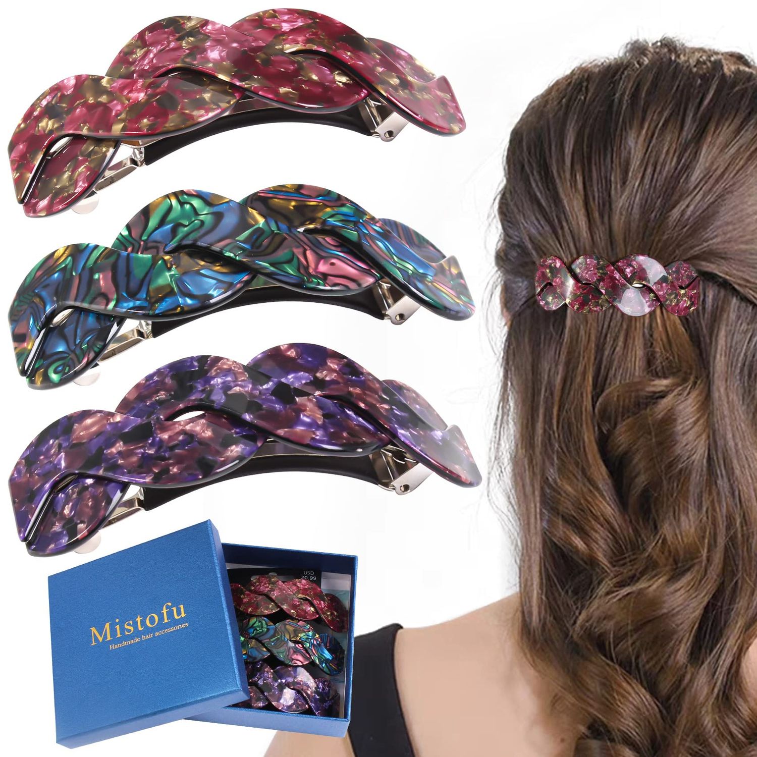 Mistofu Women&#39;s Hair Barrettes - Elegant French Retro Accessories for Thick Hair Daily Wear (3pcs Large)