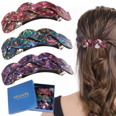 Mistofu Women&#39;s Hair Barrettes - Elegant French Retro Accessories for Thick Hair Daily Wear (3pcs Large)