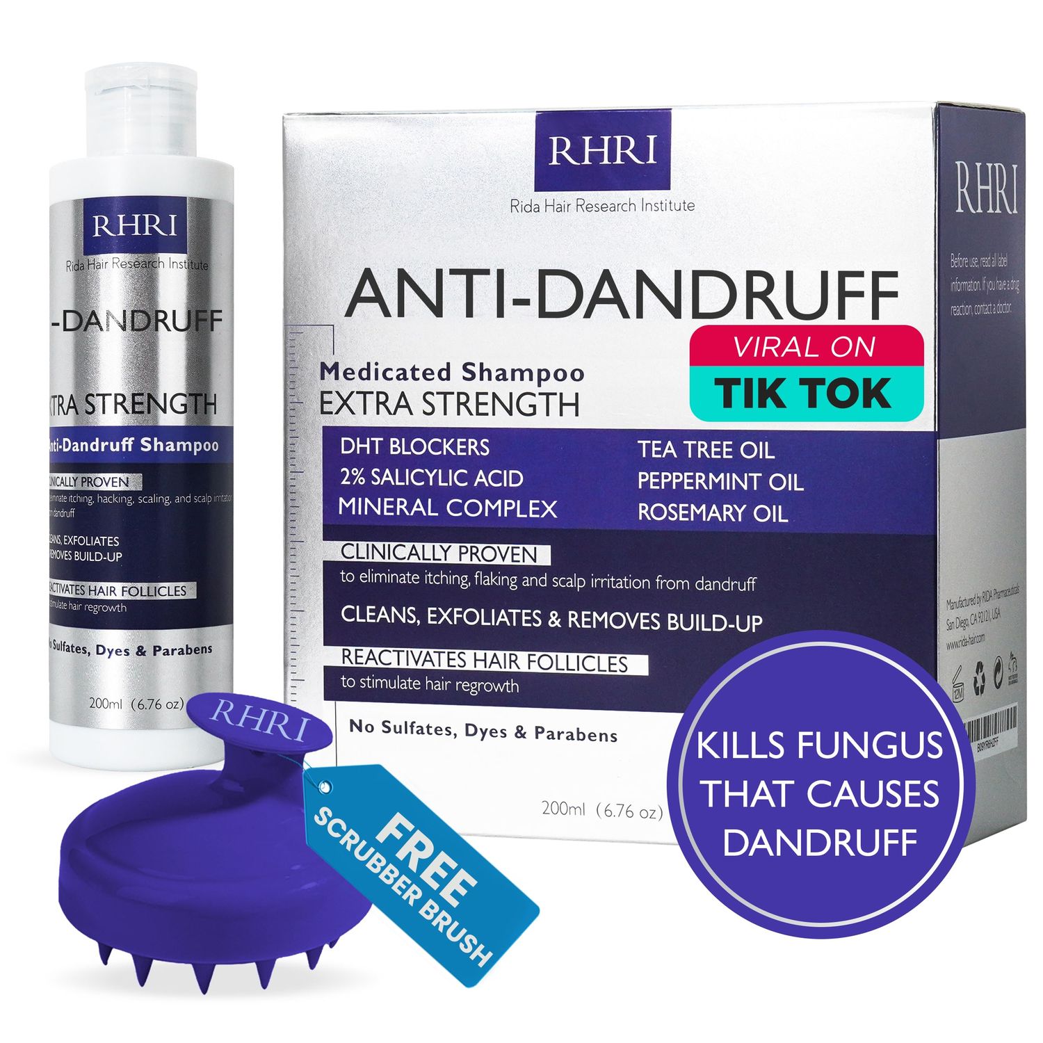 Anti Dandruff Shampoo for Men &amp; Women | Extra Strength Medicated Shampoo with 2% Salicylic Acid and Tea Tree Oil for Itchy, Dry Scalp, Flakes and Build-Up | Sulfate Free 200ml