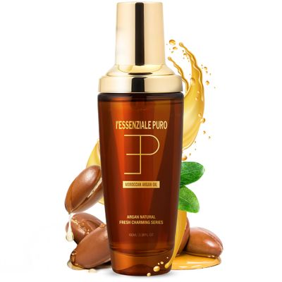 L&#39;Essenziale Puro Moroccan Argan Oil - Argan Oil For Hair - Hydrating Moroccan Hair Oil and Body Oil For Women and Men - Adds Shine, Controls Frizz - Luxury Beauty Elixir From Dubai (100ml/3.38 Fl Oz)