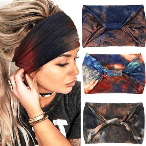 GORTIN Extra Wide Headbands African Turban Head Wrap Boho Stretch Hairbands Yaga Hair Accessories for Black Women Pack of 3