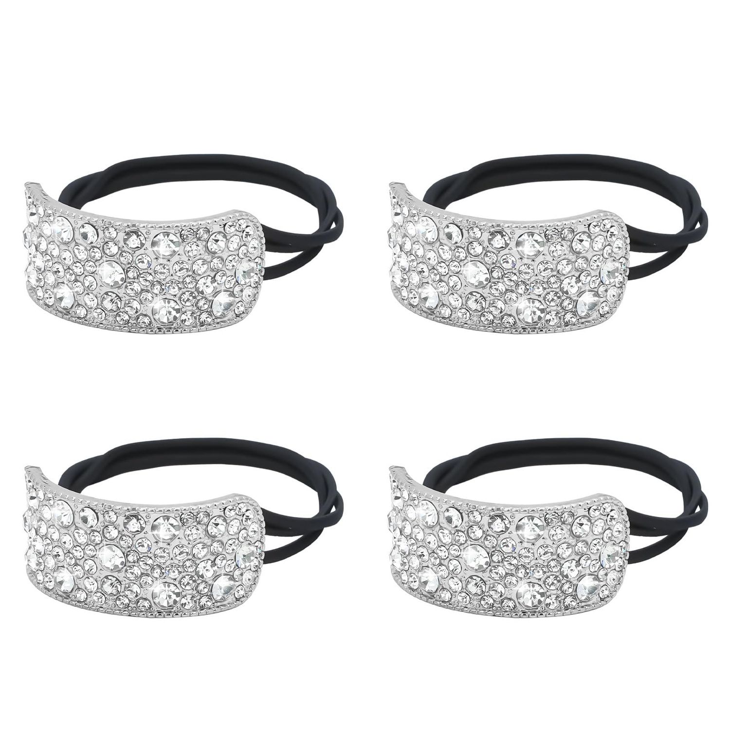 YISSION 4Pcs Sparkly Rhinestone Hair Ties Ponytail Holder Elastics Scrunchies Fancy Crystal Hair Ties for Thin Thick Hair Rhinestone Hair Accessories for Women Girls Silver