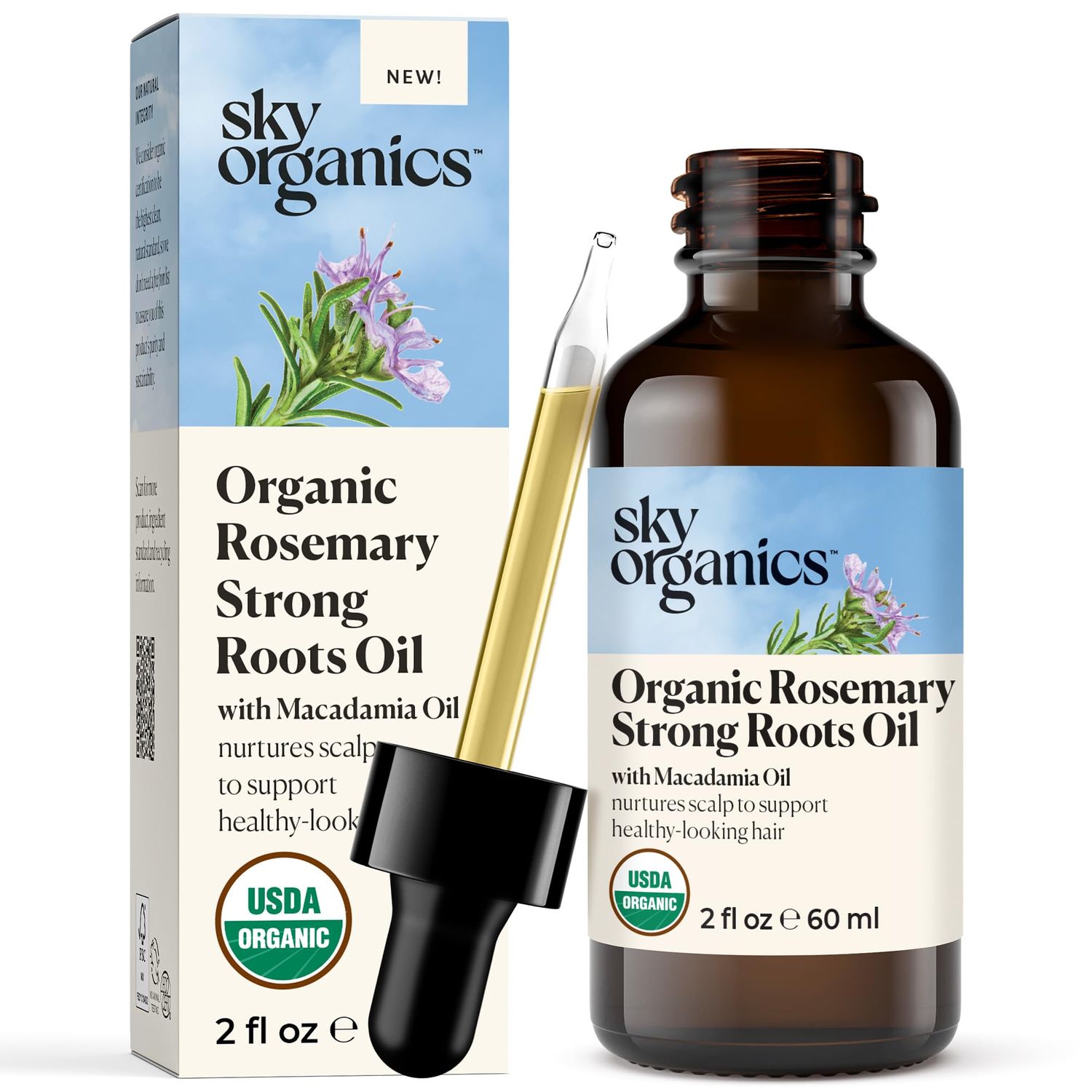 Sky Organics - Organic Rosemary Oil with Strong Roots - Hair Growth Serum with Macadamia, Jojoba &amp; Essential Oils for Scalp - Natural Beauty and Hair Care - 2 fl oz