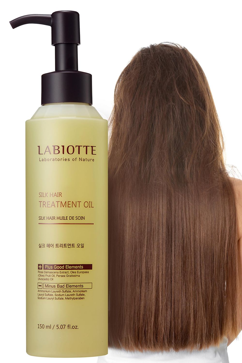 LABIOTTE Silk Oil Hair Treatment for Repair, Frizz Control &amp; Shine - With Jojoba Oil for Dry, Damaged Hair Growth - 5.07 Fl Oz