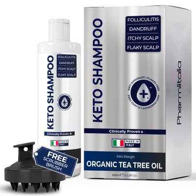 Anti Dandruff Shampoo with Scalp Brush, Sulfate Free, Medicated, Clarifying Shampoo | For Itchy, Flaky, Dry Scalp &amp; Hair Growth | Folliculitis, Dermatitis Treatment w/Tea Tree Oil