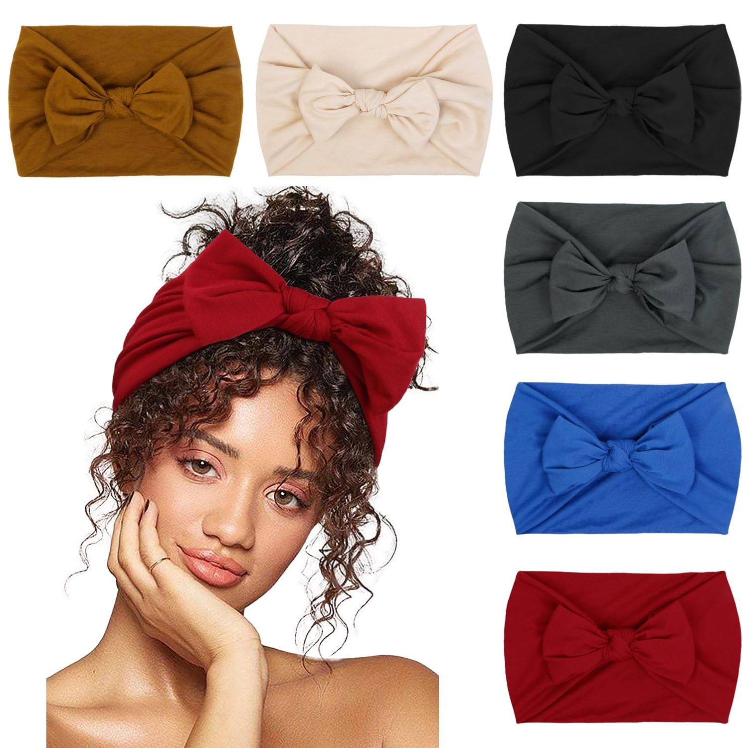 Huachi Headbands for Women 6 Packs Cute Bow Head Bands for Womens Hair, Elastic Wide Knotted Hairbands Headwrap Turban Hair Accessories