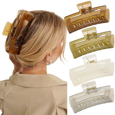 Extra Large Hair Claw Clips for Women, 5 Inch Unbreakable Large Rectangle Claw Clips for Thick Hair Neutral Huge Hair Clips Non-slip Hair Claws Tight Strong Hold Hair Claw for Women Girls 4 Packs