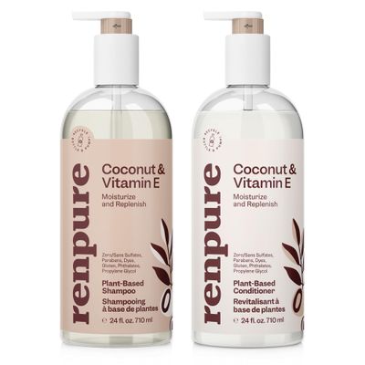 Renpure Coconut &amp; Vitamin E Shampoo &amp; Conditioner Set, Plant-Based - Nourishes &amp; Seals In Moisture For Soft, Healthy Hair - For Dry, Lifeless Hair - Coconut Oil &amp; Vitamin E - 24 Fl Oz each, 2 Pack