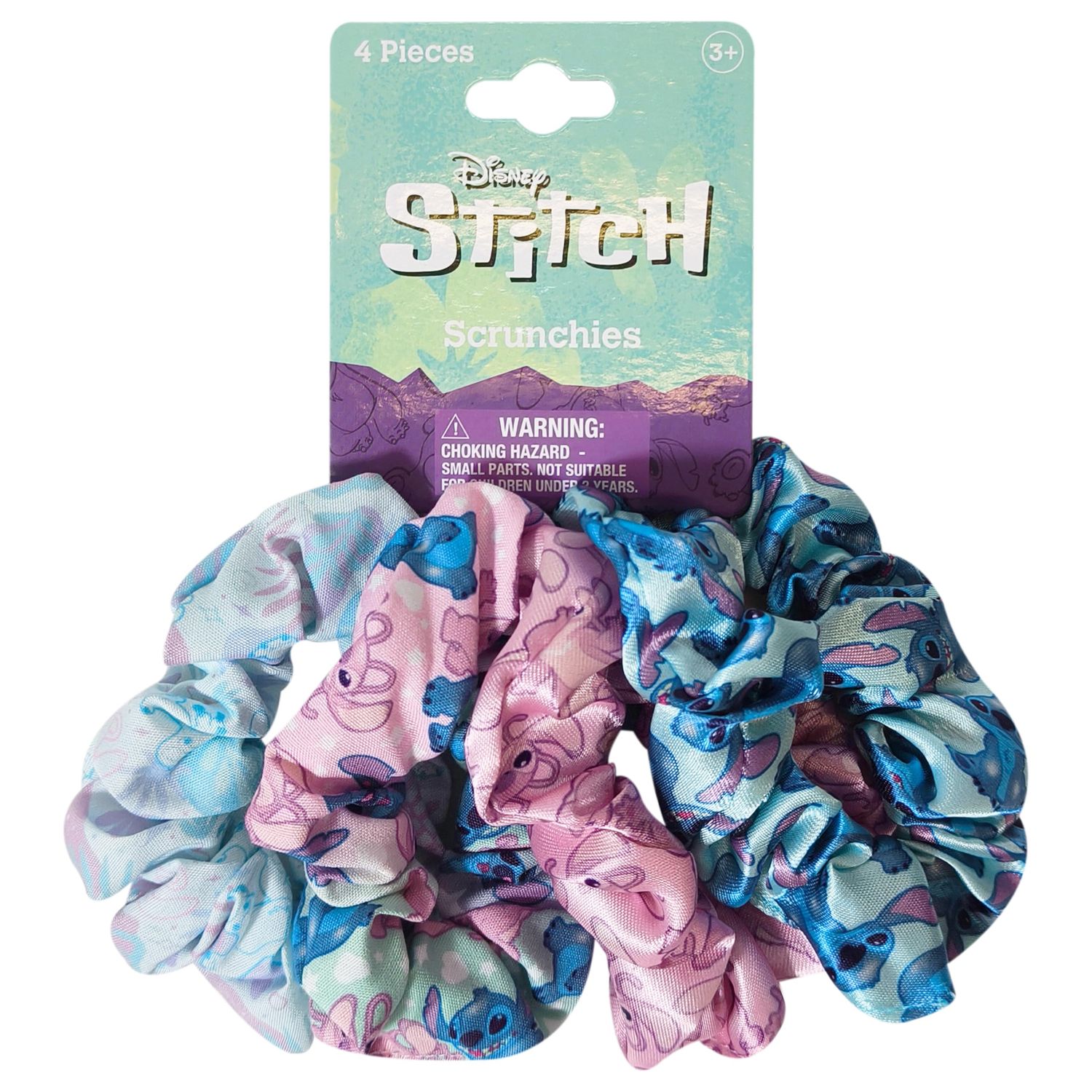 LUV HER Disney Stitch Scrunchies for Girls of All Ages - 4 Large Hair Scrunchies for Girls - 4 Printed Scrunchies with Your Favorite Characters - Hair Accessories for girls 3+