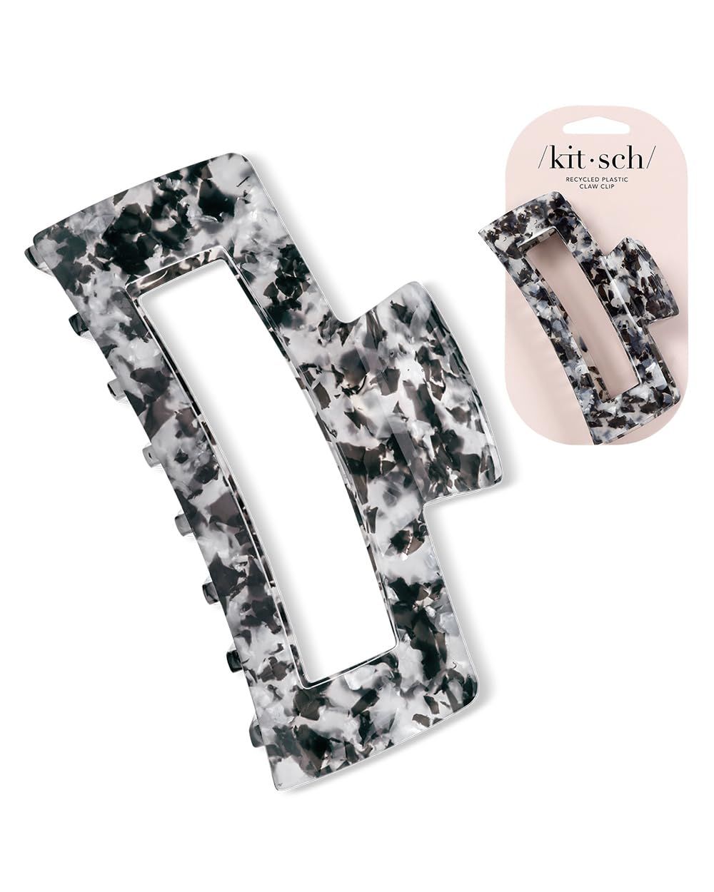 Kitsch Recycled Plastic Large Claw Clip, Big Open Shape Hair Clips for Women, Large Hair Claw Clips &amp; Jaw Clips, Big Claw Clips for Thick Hair, (1pc, Black)