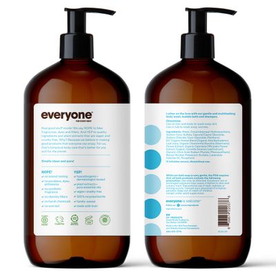 Everyone 3-in-1 Soap, Body Wash, Bubble Bath, Shampoo, 32 Ounce (Pack of 2), Unscented, Coconut Cleanser with Plant Extracts and Pure Essential Oils