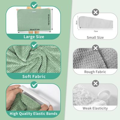 my novel things 2 Pack Extra Large Microfiber Hair Towel Wrap, 37.4" x 26.4" for Women, Super Absorbent &amp; Quick Dry Hair Towel with Elastic Strap for Curly Hair Green