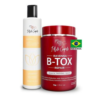 I Belli Capelli Ravenna Hair Treatment Kit- 1kg/35.02 oz B-tox Hair Mask + 300ml/10.1 fl.oz Anti-Residue Shampoo- Repair &amp; Clarifying Shampoo for Longer Effect