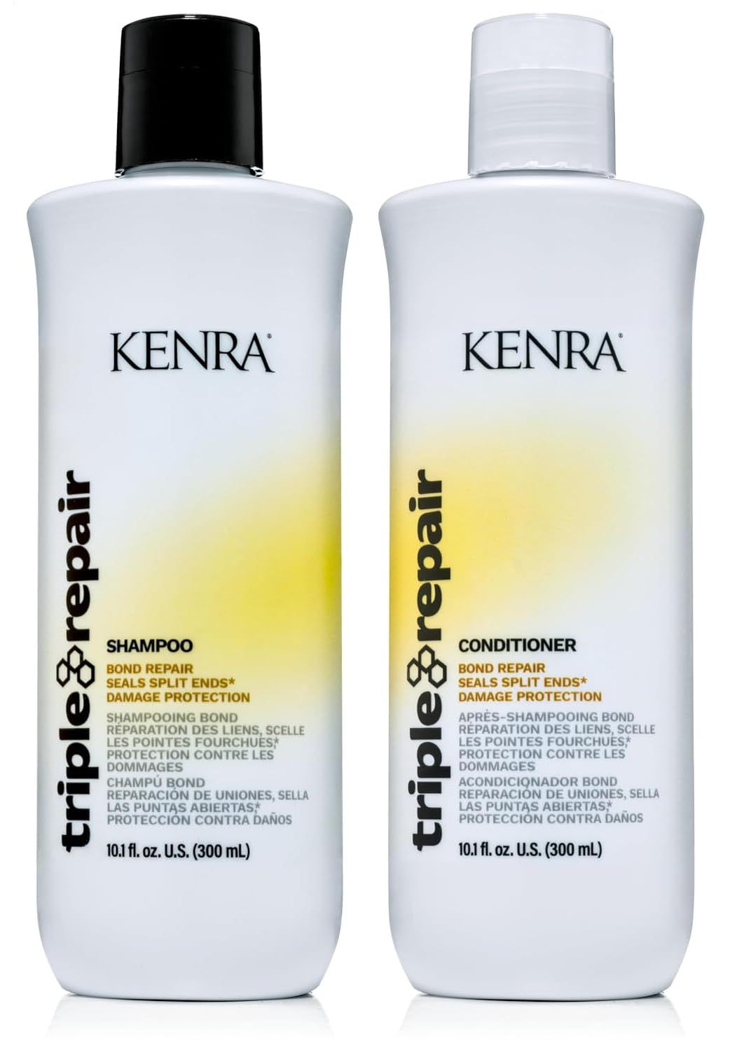 Kenra Triple Repair Shampoo &amp; Conditioner Set | Targets &amp; Repairs Weak or Broken Bonds | Split Ends | Damaged Hair | Bond Builder | Sulfate-Free | 10.1 fl. oz., White