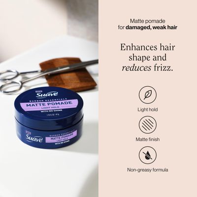 Suave Barber Essentials Styling Pomade for Men, Light Hold and No Shine, For Enhancing Hair Shape and Reducing Frizz, 1.75 oz