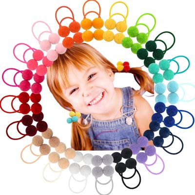 CLLOT Fluffy Pom Pom Hair Ties and Bands - 40Pcs Hair Accessories for Pigtails and Ponytails, Perfect for Toddlers, Little Kids, and Teens