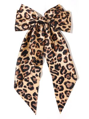 Hair Bows for Women Big Bow Hair Clips with Long Tail Hair Ribbon Satin Leopard Hair Bow Barrette for Women and Girls Ponytail Hair Accessories, Pack of 1 (Camel)