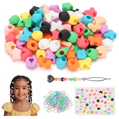 Dalycro 90PCS Silicone Hair Beads for Kids Girls Braids, 5mm Butterfly Heart and Star Washable Hair Beads 10 Colors for Girls Braids Accessories Kids Crafts
